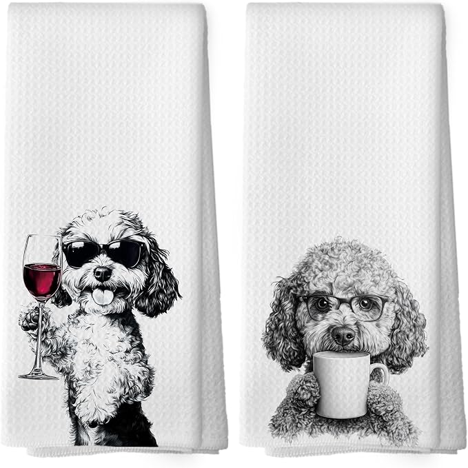 Funny Cockapoo Dog Kitchen Towels Set of 2, Funny Kitchen Coffee Station Wine by Mcehtle