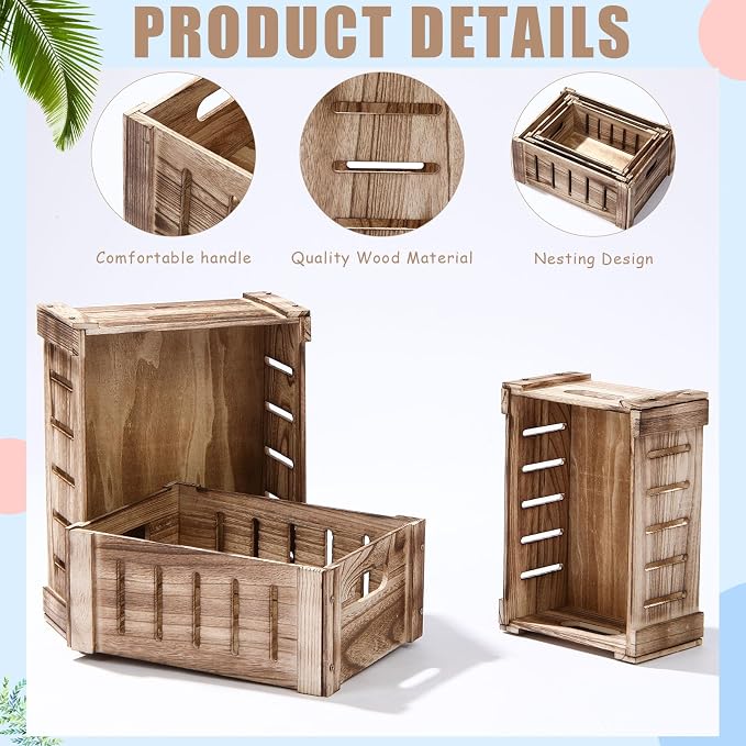 Ripeng 3 Pcs Decorative Wood Crates - Image 3