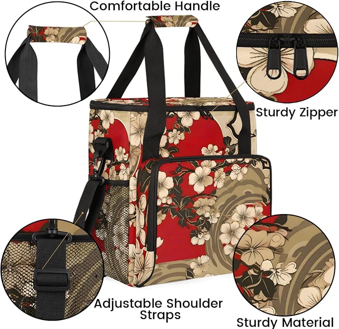 Cherry Flower Coffee Maker Carring Bag, Large Insulated Storage Organizer Case - Image 6