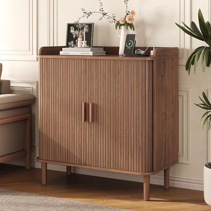 ONBRILL Fluted Bar Cabinet, Mid Century Modern Coffee Bar Cabinet, Wine Cabinet - Image 8