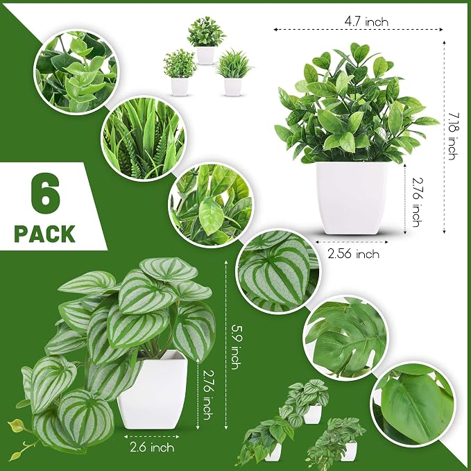 Der Rose 6 Pcs Mixed Small Fake Plants Modern Mini Potted Artificial Plants - Image 4