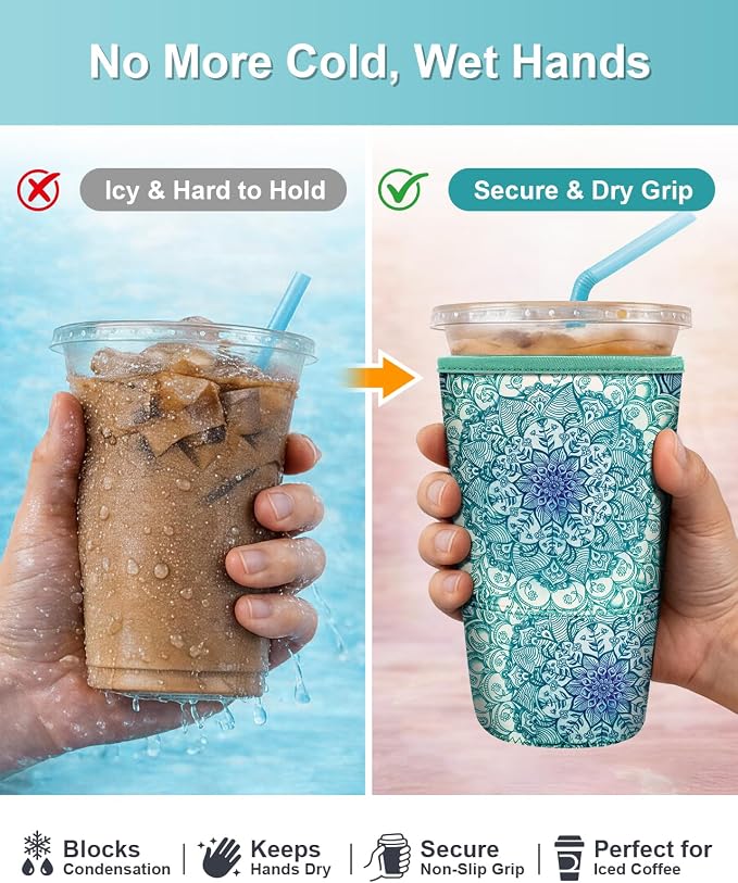 Fintie 3 Pack Reusable Iced Coffee Sleeve, Insulated Drink Cup Cover - Image 4