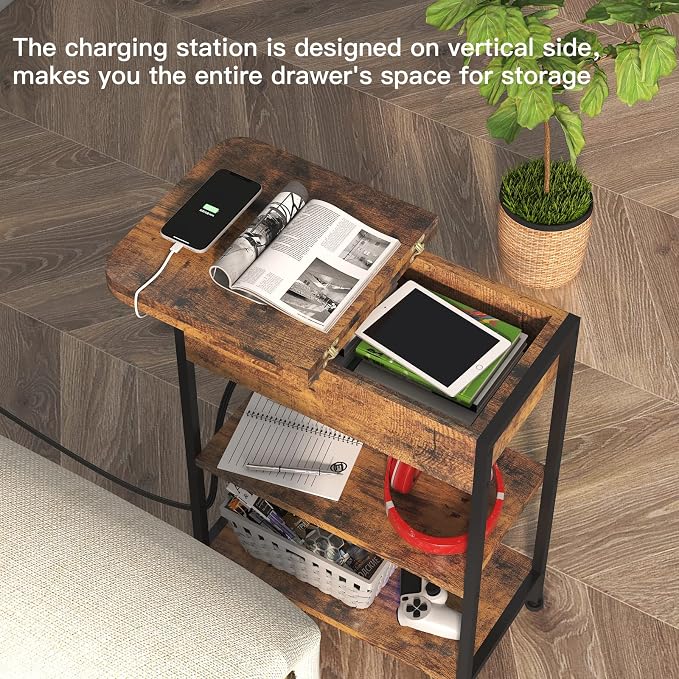 LIDYUK End Table with Charging Station, Flip Top Side Table with USB Ports and - Image 4