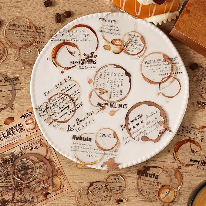 40pcs PET Transparent Clear Coffee Stain Quotes Stickers Decals Bulk Vinyl - Image 6