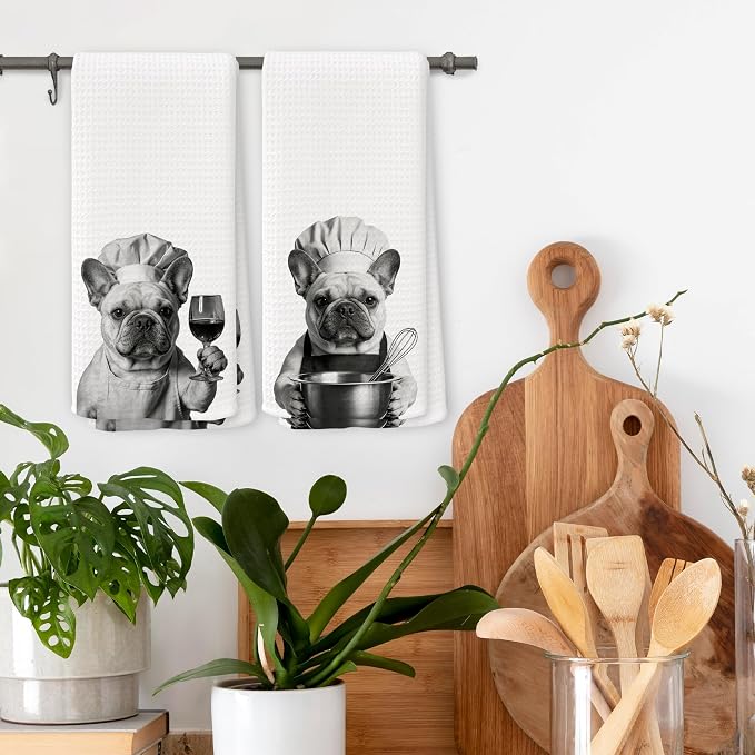 Funny Chef French Bulldog Kitchen Towels Set of 2, French Bulldog Dog Gifts - Image 2