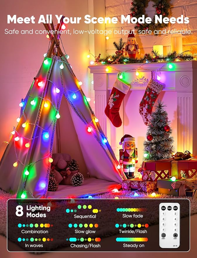 Minetom Multicolor Globe String Lights, 33 Feet 100 Led Fairy Lights Plug in - Image 2