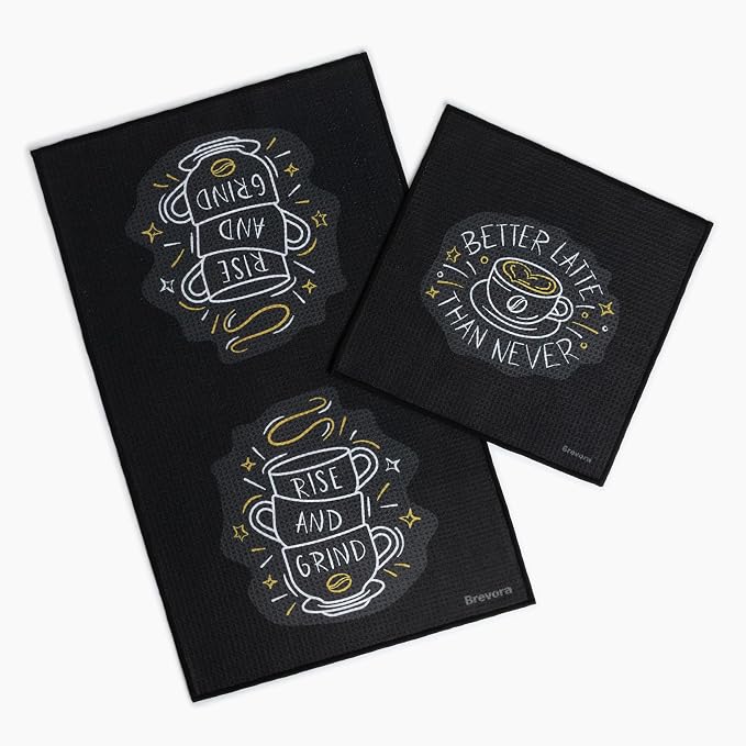 Microfiber Waffle Towels – Set of 2 “Rise & Grind” + “Better Latte Than Never” - Image 2