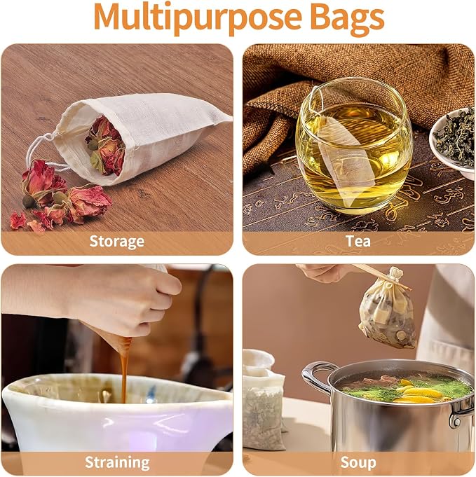 40 Pcs Empty Spice Bags for Cooking Soup, Reusable Tea Bags for Loose Tea - Image 5