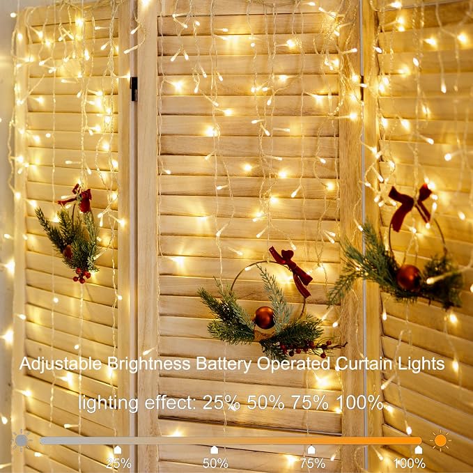 Christmas Battery Curtain Lights Warm White - Image 3