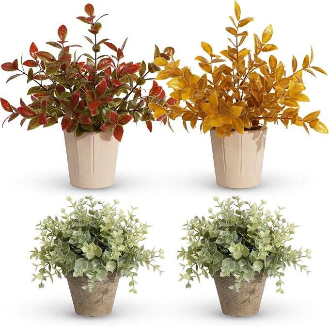 4 Pack Small Fake Plants in Pulp Pot by Decorateyouridealhomewithease