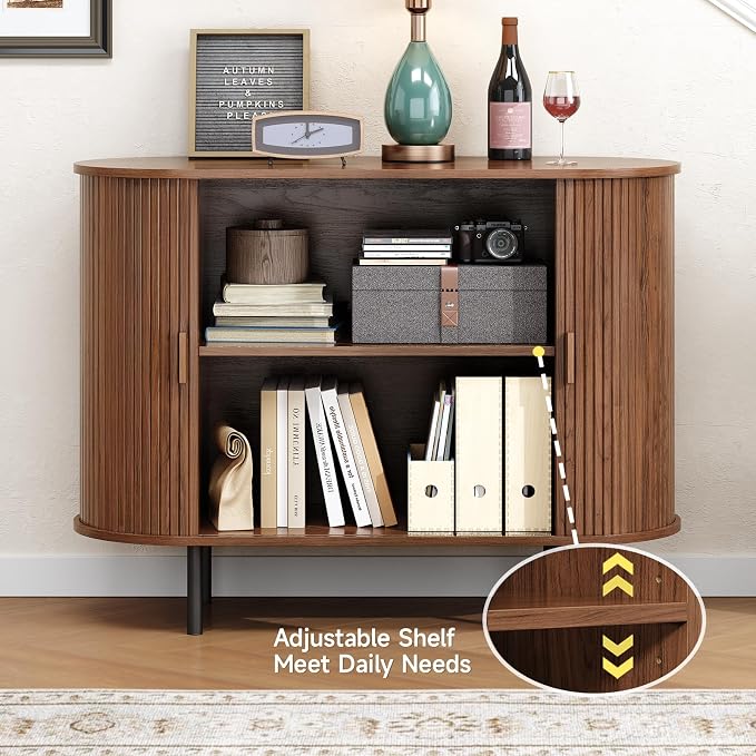 Buffet Cabinet with Storage, Fluted Sideboard Buffet with Sliding Door - Image 4