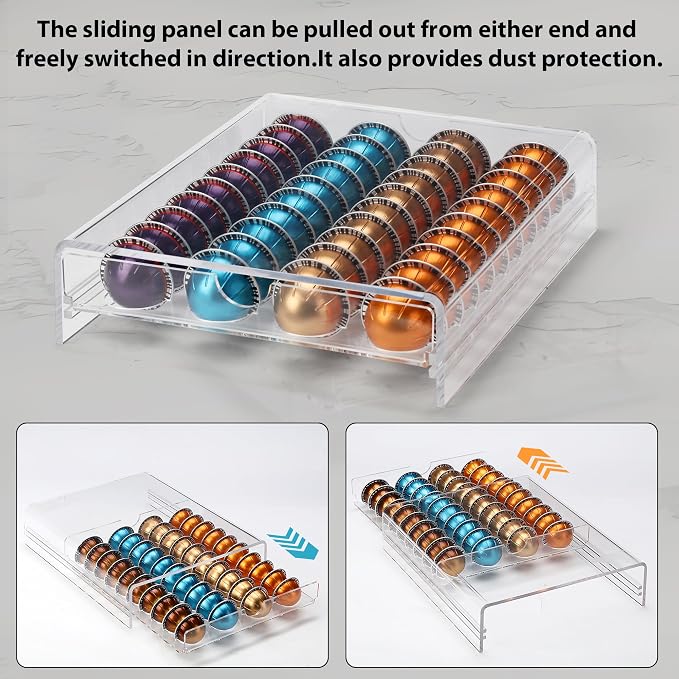 Clear Coffee Pod Organizer for Nespresso Vertuo, Double Sided Pull Out Holder - Image 4
