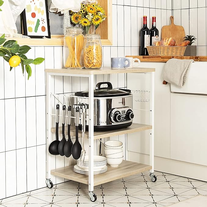 Giantex Kitchen Bakers Rack 3-Tier Microwave Cart on Wheels, Industrial Utility - Image 5