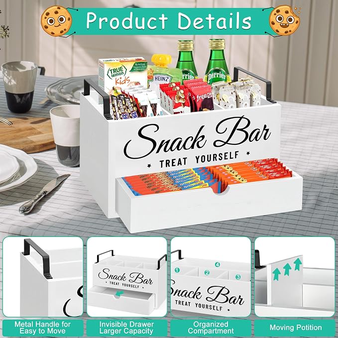 Snack Organizer for Countertop, Wood Pantry Storage Bins - Image 6