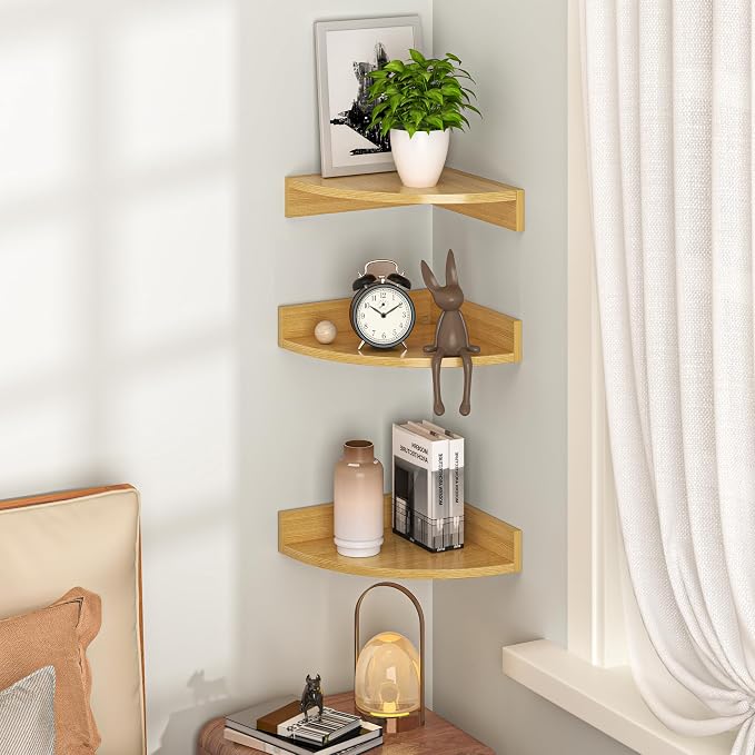 Fun Memories Corner Shelf Wall Mount, Wood Floating Corner Shelves, Corner Wall - Image 2