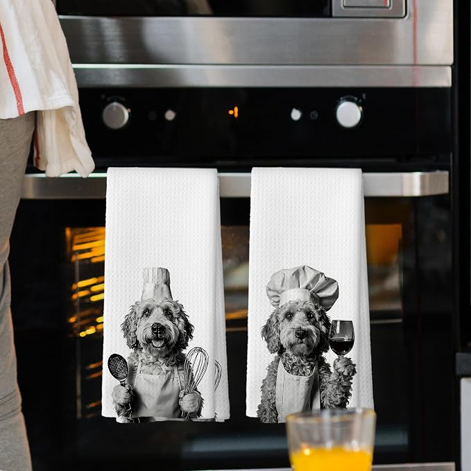 Cockapoo Kitchen Towels Set of 2, Dog Kitchen Accessories, Bar Decor, Dog Chef - Image 2