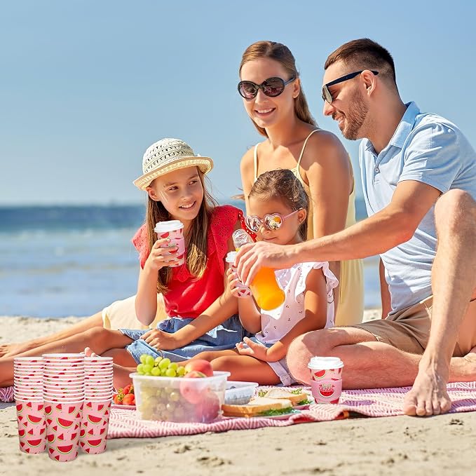 Whaline 50 Set Summer Watermelon Disposable Coffee Cups - Image 7