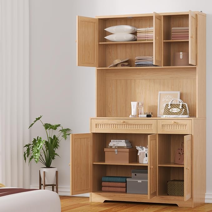 Pantry Storage Cabinet with Charging Station, Kitchen Storage with Adjustable - Image 4