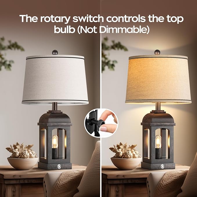 QiMH Table Lamp for Living Room, Farmhouse Lamps Set of 2 - Image 3