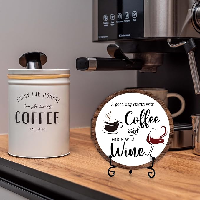 Coffee Bar Decor, Rustic Wooden Sign, 6 x 6 Inches, Tabletop Mount - Image 5