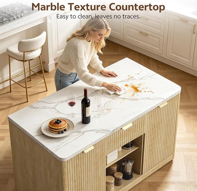 Kitchen Island Cart with Storage, 47.2"x31.5" Kitchen Island Marble Top - Image 7