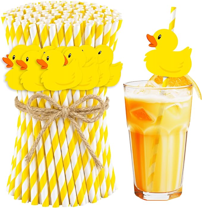 50Pcs Summer Duck Party Straws, Disposable Straw Party Decoration by wuguimeii