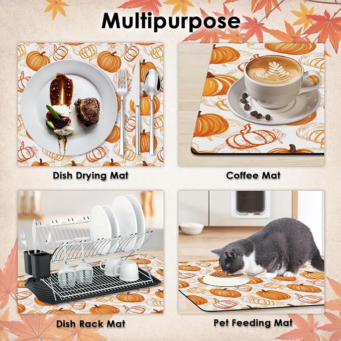 Arttown Coffee Mat for Countertops, Whimsical Pumpkin Doodles Shadows Autumn - Image 6