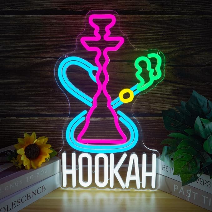 Hookah Neon Sign Nargile Lounge Sign Colorful LED Light by Unknown