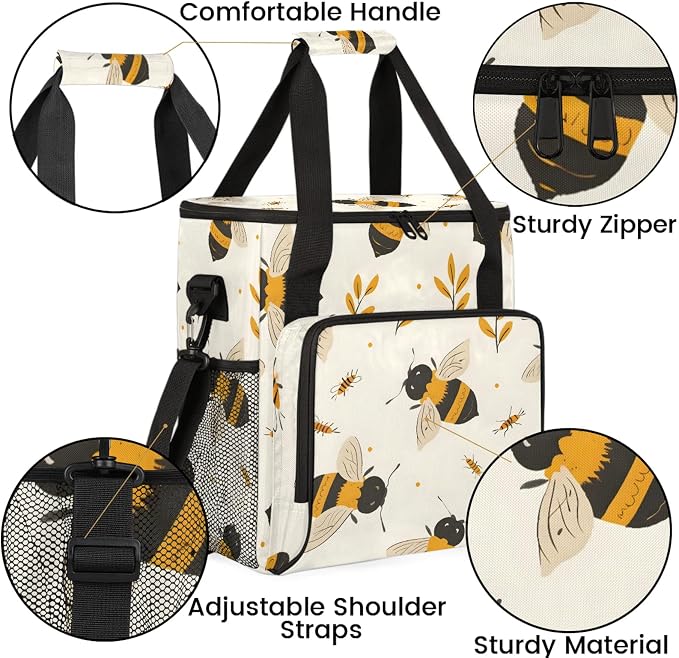 Honey Bee Coffee Maker Carring Bag, Large Insulated Storage Organizer Case Tote - Image 6