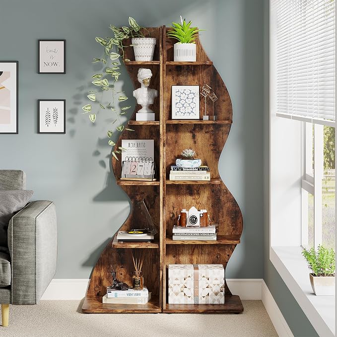 Tribesigns Corner Shelf, Rustic 5-Tier Wall Corner Bookshelf, Stylish Corner - Image 5