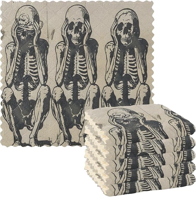 ALAZA Dish Towels Kitchen Cleaning Cloths Skull Skeleton Halloween Dish Cloths by ALAZA