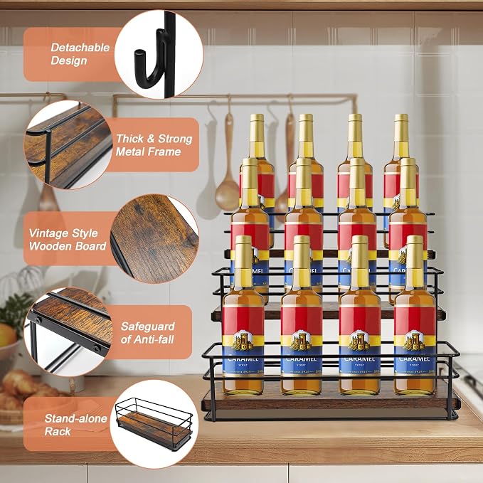 12 Bottle Coffee Syrup Organizer Rack, 3-Tier Syrup Holder Stand - Image 2