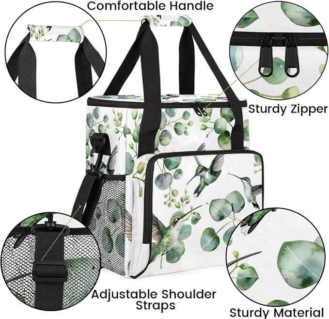Hummingbird Eucalyptus Leaves Coffee Maker Carring Bag, Large Insulated Storage - Image 6