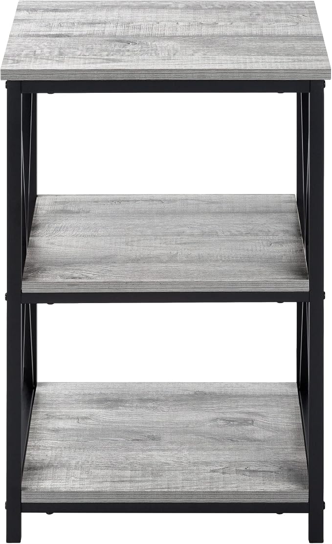 3-Tier Grey Side Table with Storage Shelves, 18 Inch Square Accent Table - Image 4