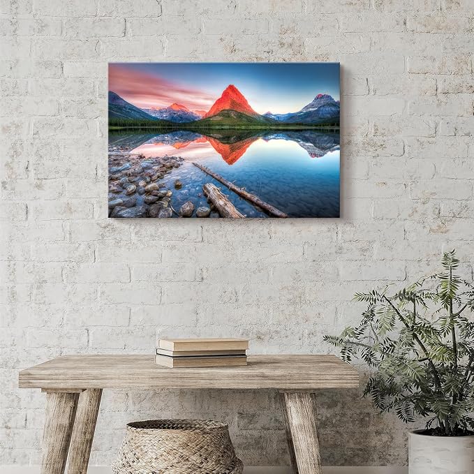 Glacier Mountain Wall Art Sunset Lake Reflection Landscape Canvas Wall Decor - Image 5