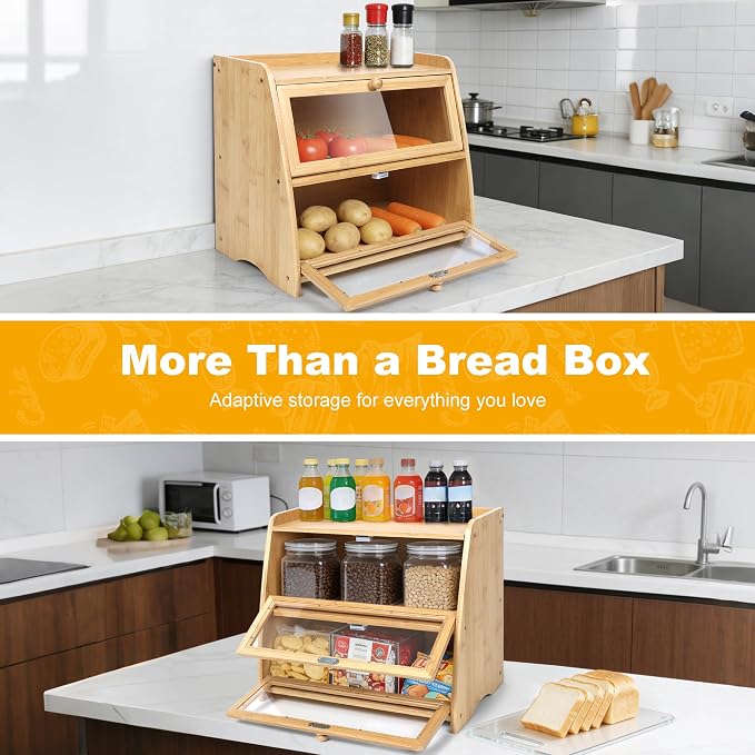 Bamboo Double Layer Bread Box for Kitchen Counter - Image 7