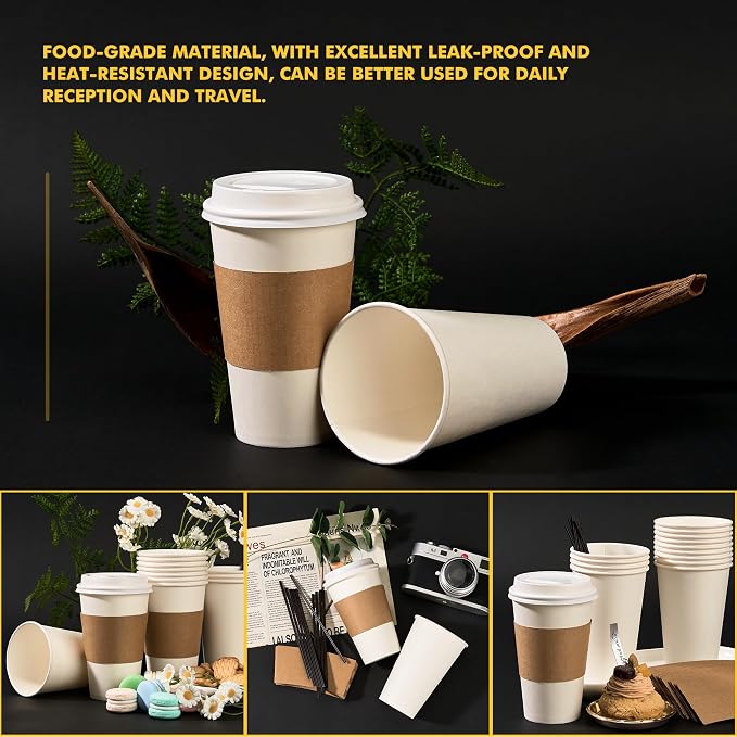 RACETOP 16 oz Paper Coffee Cups, 100 Pack Disposable Coffee Cups - Image 6