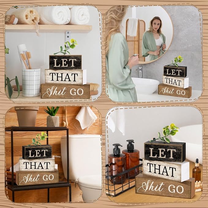 Moucuny 4 Pcs Bathroom Shelf Decor Sign Farmhouse Bathroom Decor and - Image 6
