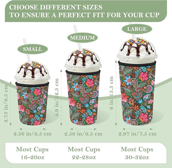 Reusable Insulated Neoprene Iced Coffee Cup Sleeve 3 Pack, Durable Drink Sleeve - Image 3