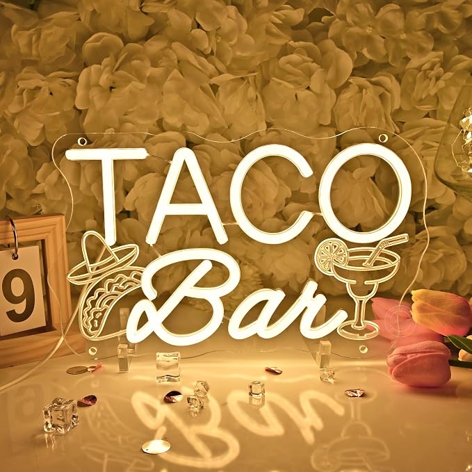 Britrio Taco Bar Neon Sign Tacos Theme Birthday Wedding Party Decor Backdrop by Britrio