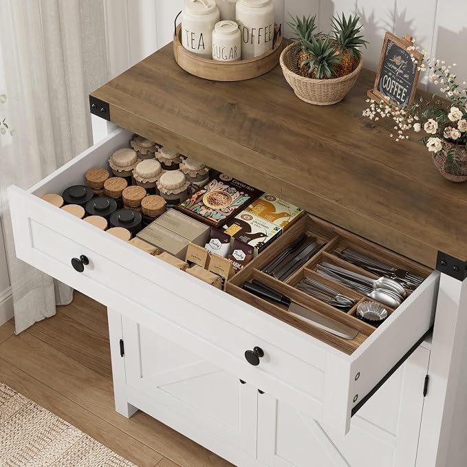 HOSTACK Coffee Bar Cabinet, Kitchen Storage Cabinet, Modern Farmhouse Buffet - Image 6