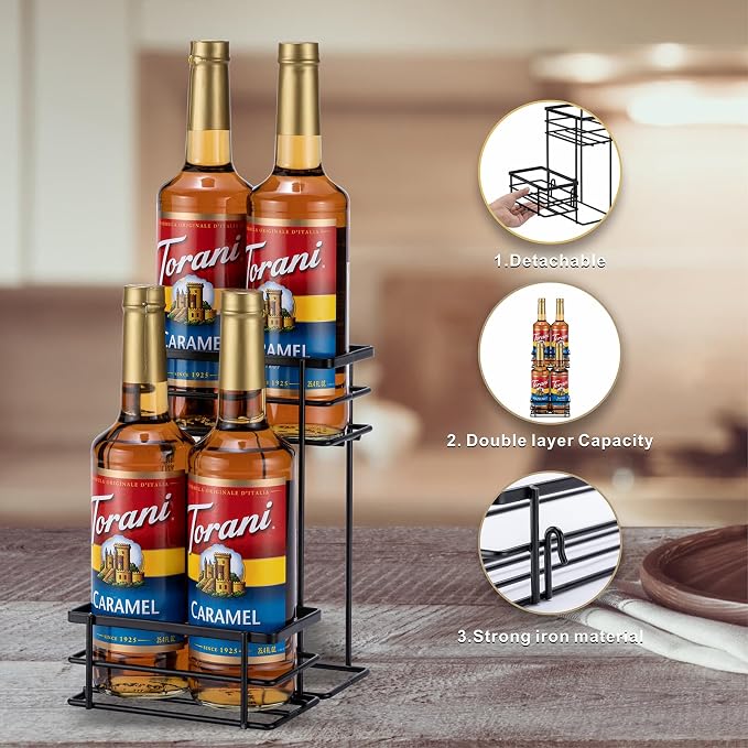 Coffee Syrup Organizer, 4 Bottle Capacity Syrup Stand, 2 Tier Syrup Rack - Image 5
