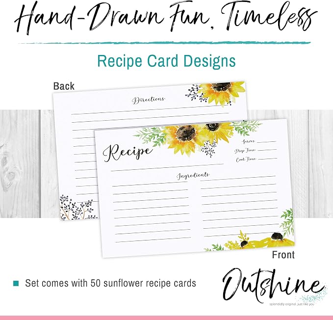 Outshine Recipe Cards| 50 Blank Recipe Cards | Double Sided Thick Card Stock - Image 2