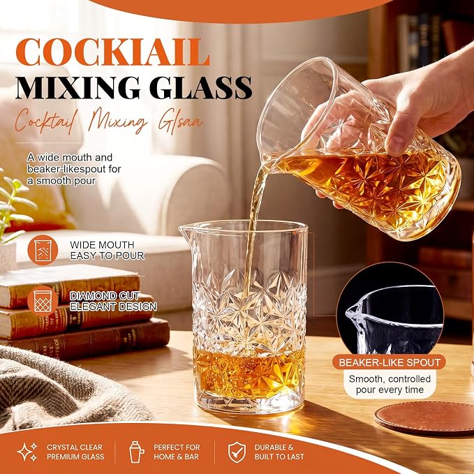 Dandat 2 Pcs Cocktail Mixing Glass 24 oz Crystal Stirring Glass Thick Bottom - Image 6
