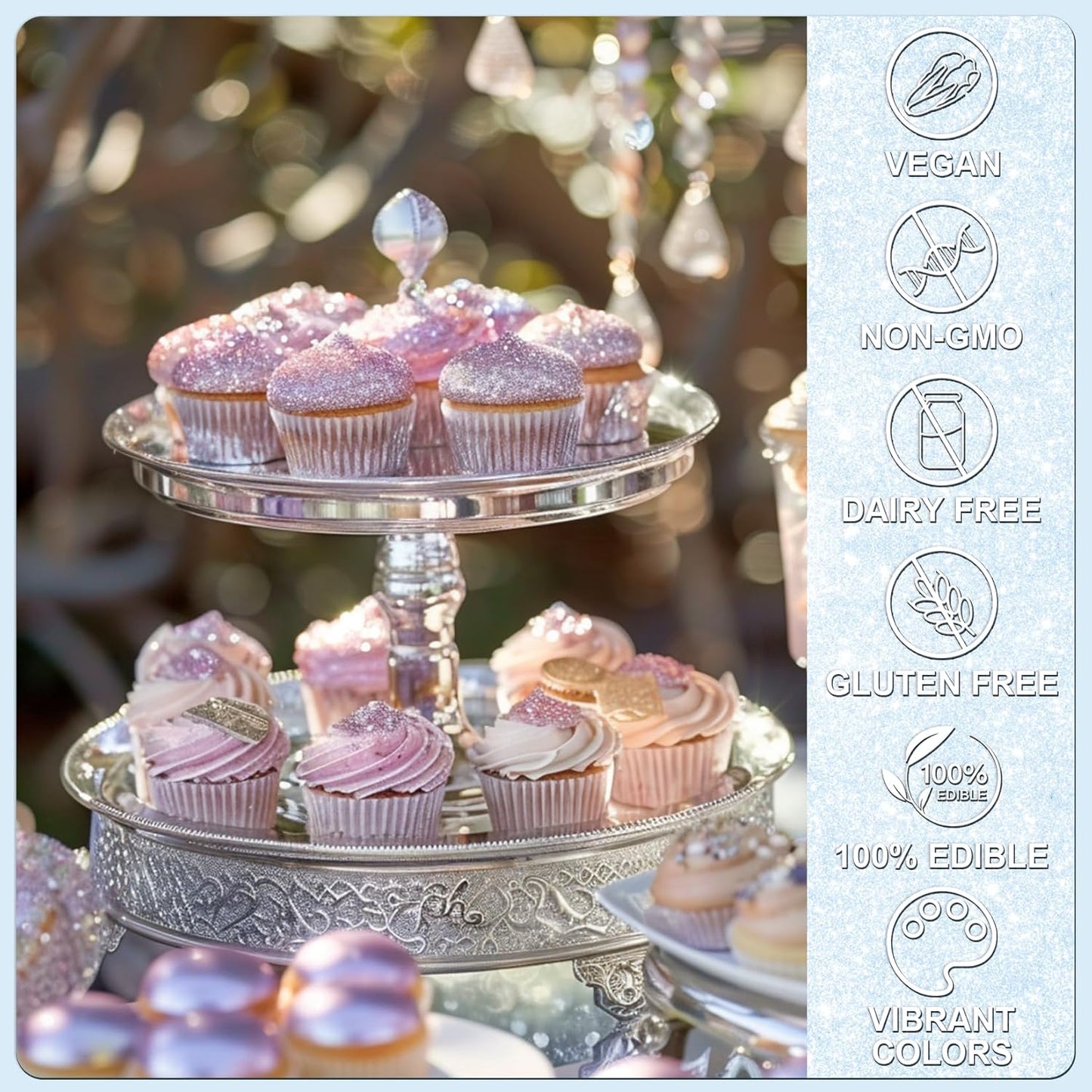 Iridescent Blue Edible Glitter - 5g Food Grade Cake Decorating Shimmering Glitter, Edible Sprinkle Luster Dust for Drinks, Chocolates, Fondant, Strawberries, Cupcakes, Candy, Cookie - Vegan