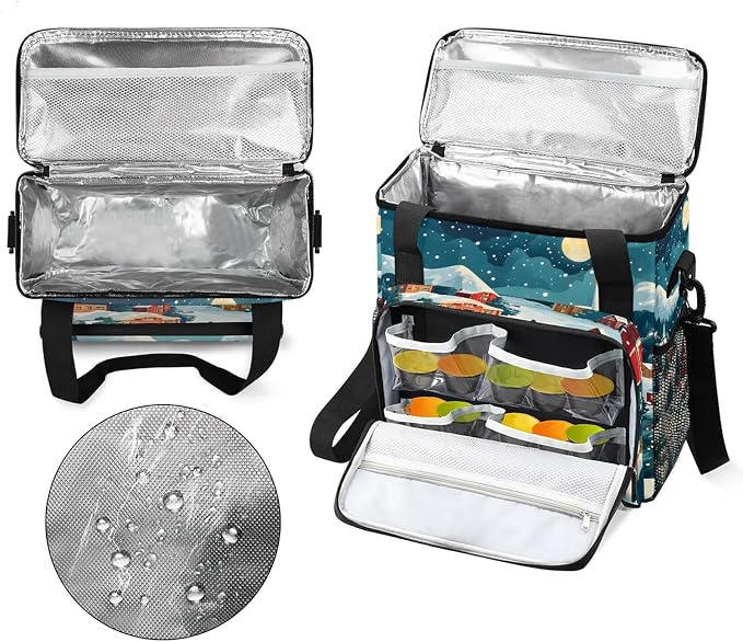 Christmas Winter Town Coffee Maker Carring Bag, Large Insulated Storage - Image 3