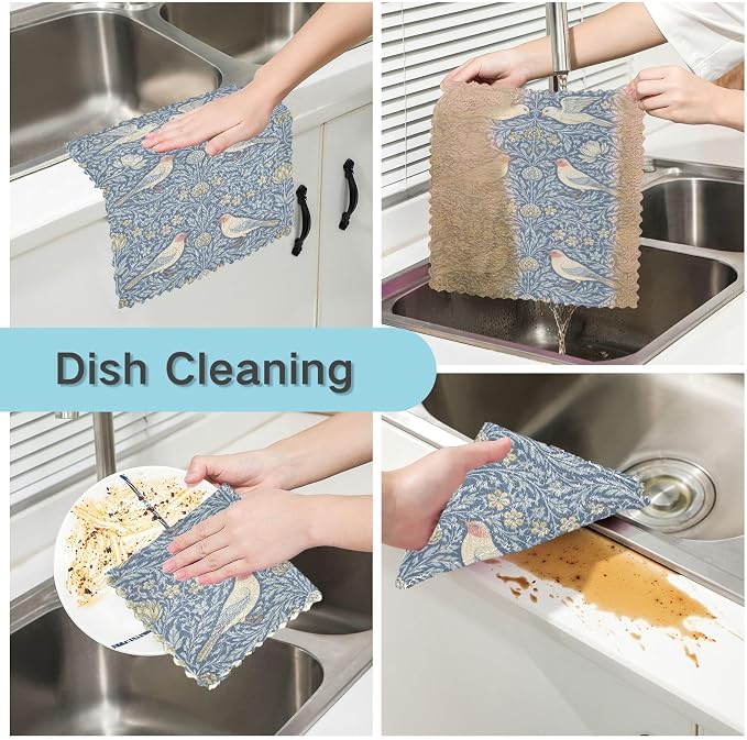 ALAZA Dish Towels Kitchen Cleaning Cloths William Morris Prints Dish Cloths - Image 2
