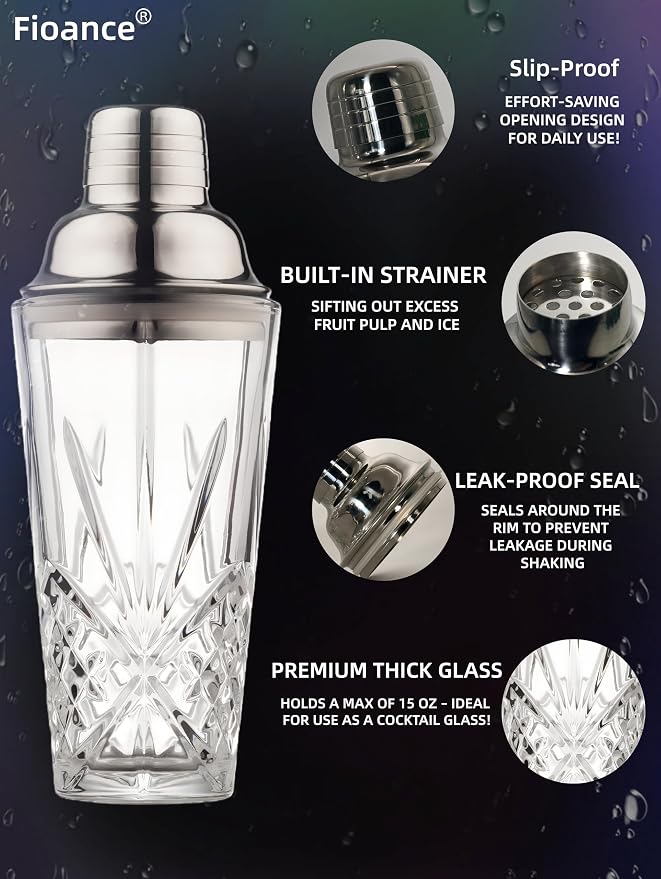 Glass Cocktail Shaker, 15oz Cutting Design - Image 4