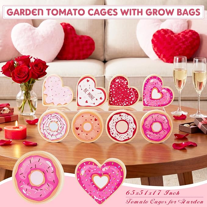 Novabright 8 Pcs Donut & Heart Wooden Tiered Tray Decor, Cute Pink Dessert - Image 6