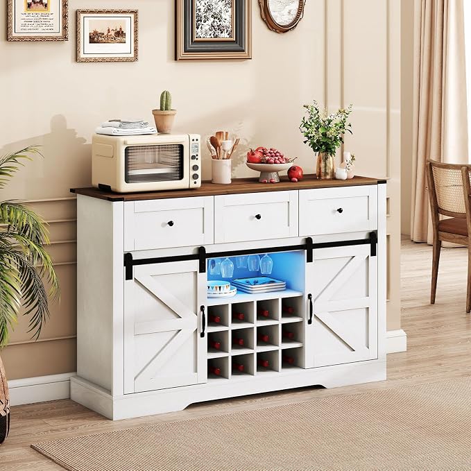 Giantex Wine Bar Cabinet with LED Lights, 3 Drawer, Adjustable Shelf, 12 Bottle - Image 8
